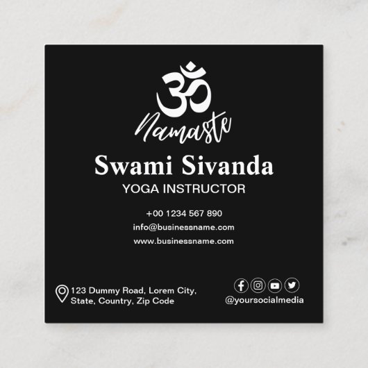 Zwart-wit Om (Aum) HIndu Meditatie Symbool Vierkante Visitekaartje (Achterkant)