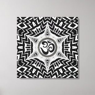 Zwart-Wit Om Star Trip Mandala Canvas Afdruk