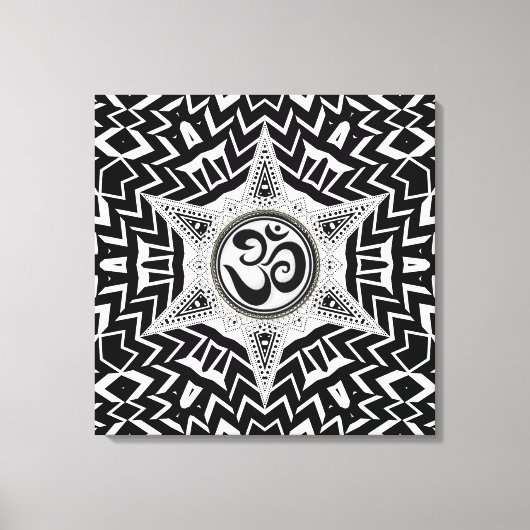 Zwart-Wit Om Star Trip Mandala Canvas Afdruk (Voorkant)