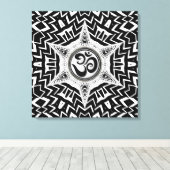 Zwart-Wit Om Star Trip Mandala Canvas Afdruk (Insitu (Houten vloer))