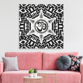 Zwart-Wit Om Star Trip Mandala Canvas Afdruk (Insitu (Woonkamer))