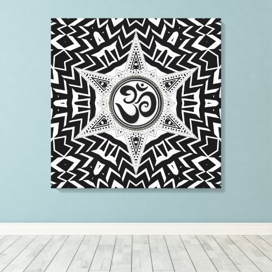 Zwart-wit om ster te scheuren Mandala Canvas Afdruk (Insitu (Houten vloer))