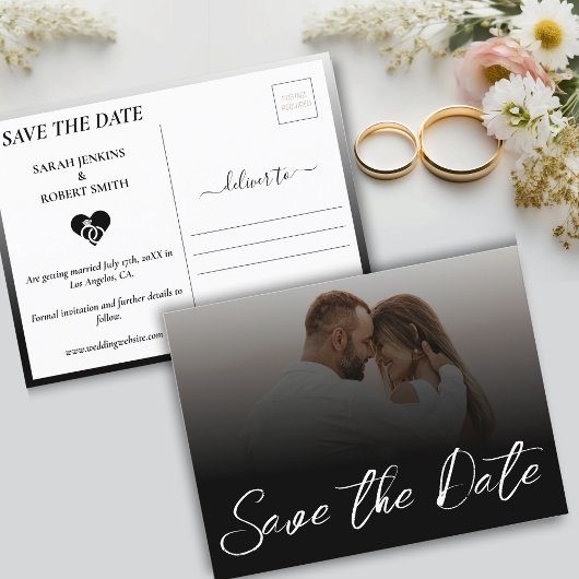 Zwart & Wit Ombre Foto Bruiloft Save The Date Aankondigingskaart