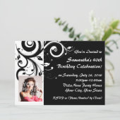 Zwart + Wit Omgekeerde draai 40e foto uitnodiginge Kaart (Staand voorkant)