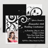 Zwart + Wit Omgekeerde draai 40e foto uitnodiginge Kaart (Voorkant / Achterkant)