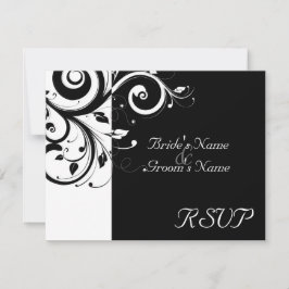 Zwart + Wit Omgekeerde Swirl Bruiloft Matching RSV RSVP Kaartje