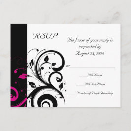 Zwart + Wit Omgekeerde Swirl Bruiloft RSVP Briefka Uitnodiging Briefkaart