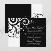 Zwart + Wit Omgekeerde Swirl Bruiloft Save the Dat Date (Voorkant / Achterkant)
