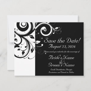 Zwart + Wit Omgekeerde Swirl Bruiloft Save the Dat Date
