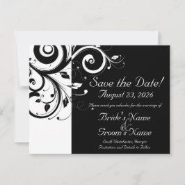 Zwart + Wit Omgekeerde Swirl Bruiloft Save the Dat Save The Date