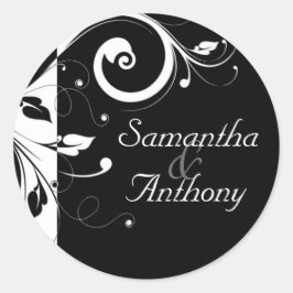 Zwart + wit omgekeerde werveling bijpassende envel ronde sticker