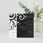 Zwart + wit omgekeerde werveling bruiloft programm programmakaart (Staand voorkant)