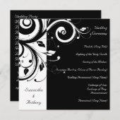 Zwart + wit omgekeerde werveling bruiloft programm programmakaart (Voorkant / Achterkant)