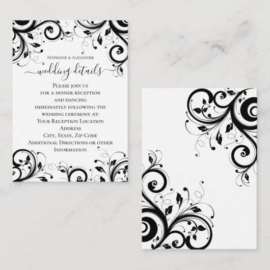 Zwart + wit omgekeerde werveling ontvangst details informatiekaartje (Voorkant / Achterkant)