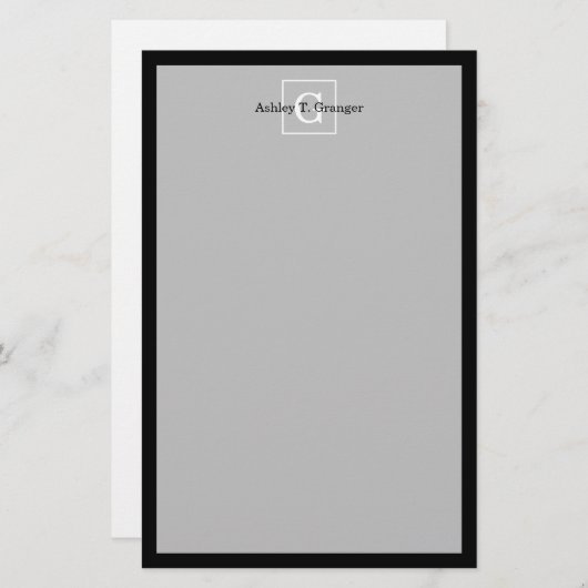 Zwart wit omhuld Initiaal monogram Briefpapier (Voorkant / Achterkant)