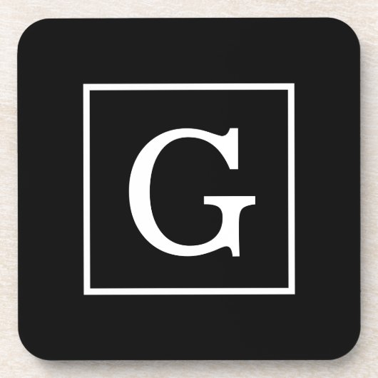 Zwart wit omhuld Initiaal monogram Drankjes Onderzetter (Voorkant)