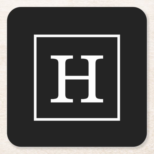 Zwart wit omhuld Initiaal monogram Kartonnen Onderzetters (Voorkant)