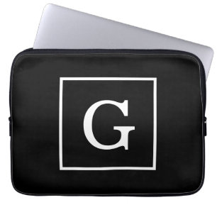 Zwart wit omhuld Initiaal monogram Laptop Sleeve