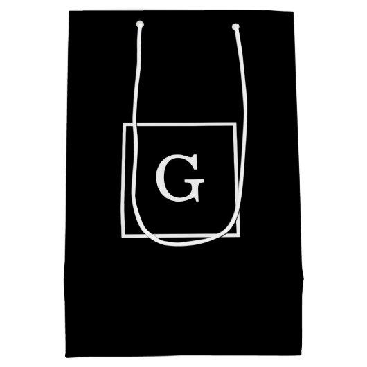 Zwart wit omhuld Initiaal monogram Medium Cadeauzakje (Achterkant)