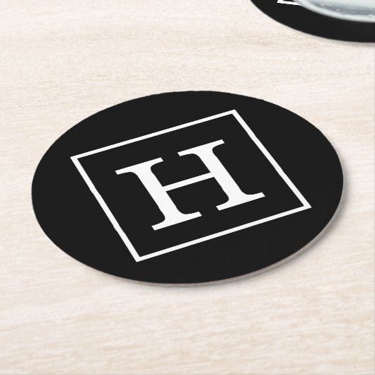 Zwart wit omhuld Initiaal monogram Ronde Kartonnen Onderzetter (Gebogen)