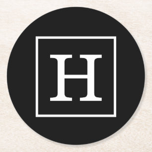 Zwart wit omhuld Initiaal monogram Ronde Kartonnen Onderzetter