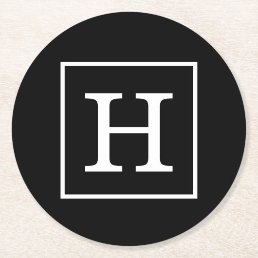 Zwart wit omhuld Initiaal monogram Ronde Kartonnen Onderzetter (Voorkant)