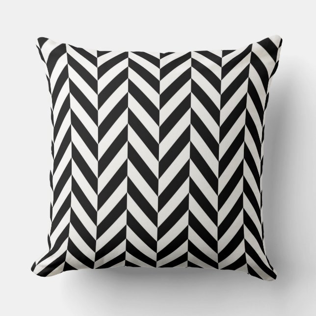 Zwart/wit Omkeerbaar Herringbone PIllow Kussen (Voorkant)