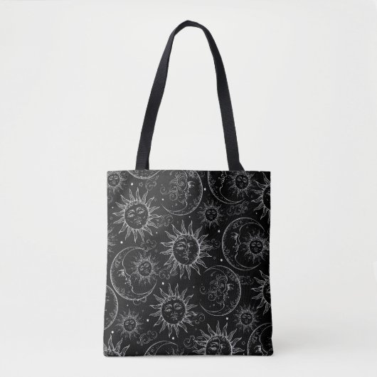 Zwart & Wit Omkeerbare Celestial Zon Maan sterren Tote Bag (Voorkant)