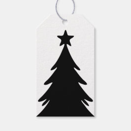 Zwart & Wit Omkeerbare Doodle Kerstboom Cadeaulabel