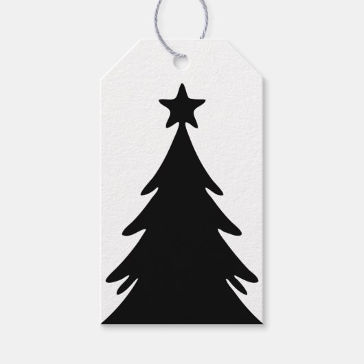 Zwart & Wit Omkeerbare Doodle Kerstboom Cadeaulabel (Voorkant)