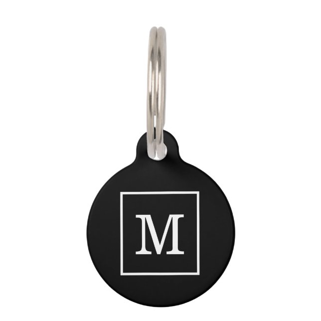 Zwart Wit Omlijst Initieel Monogram Huisdierpenning (Voorkant)