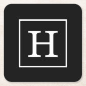 Zwart Wit Omlijst Initieel Monogram Kartonnen Onderzetters (Voorkant)