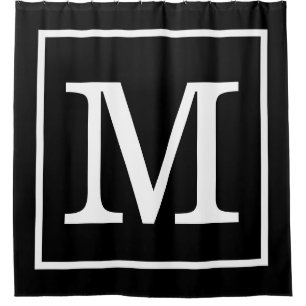Zwart Wit Omlijst XL Initiaal Monogram Douchegordijn