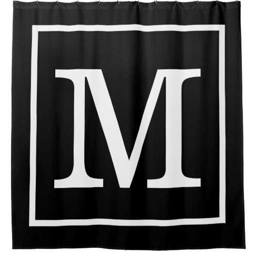 Zwart Wit Omlijst XL Initiaal Monogram Douchegordijn (Voorkant)
