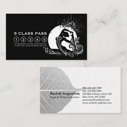 Zwart Wit One-legged King Pigeon Yoga Class Pass Klantenkaartje (Voorkant / Achterkant)