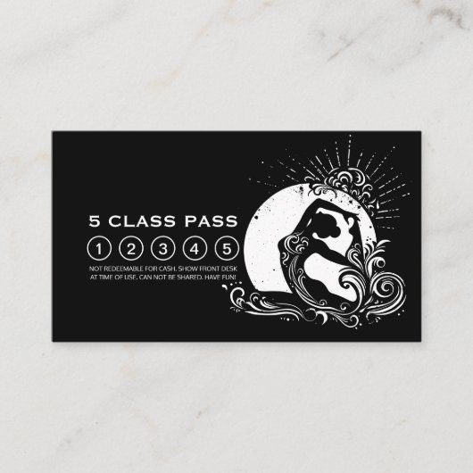 Zwart Wit One-legged King Pigeon Yoga Class Pass Klantenkaartje (Voorkant)