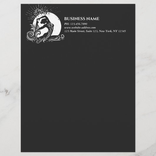 Zwart Wit One-legged King Pigeon Yoga Pose Logo Briefhoofd (Voorkant)