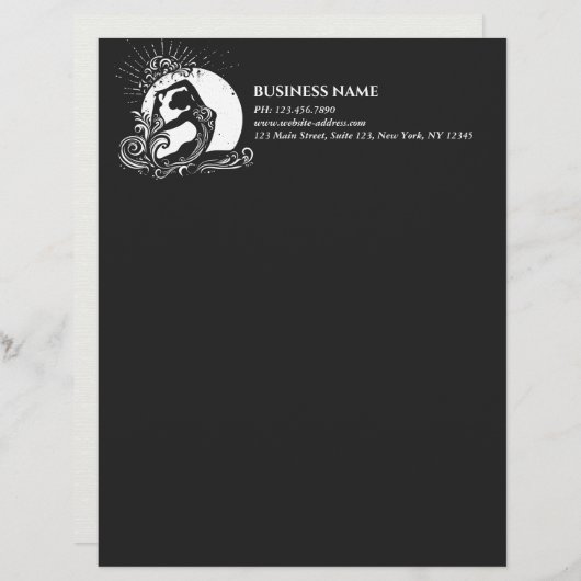 Zwart Wit One-legged King Pigeon Yoga Pose Logo Briefhoofd (Voorkant / Achterkant)