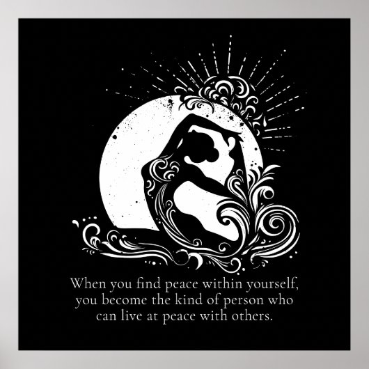 Zwart Wit One-legged King Pigeon Yoga Pose Logo Poster (Voorkant)