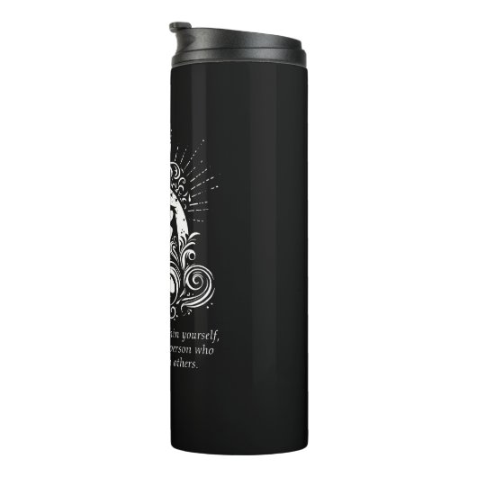 Zwart Wit One-legged King Pigeon Yoga Pose Logo Thermosbeker (Geroteerd rechts)