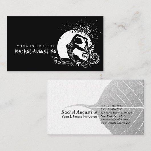 Zwart Wit One-legged King Pigeon Yoga Pose Logo Visitekaartje (Voorkant / Achterkant)