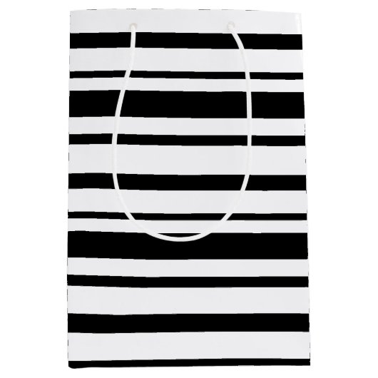 Zwart-wit oneffen strepen medium cadeauzakje (Voorkant)