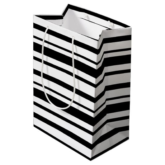 Zwart-wit oneffen strepen medium cadeauzakje (Achterkant Gekanteld)
