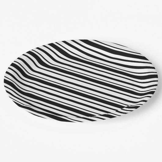 Zwart-wit oneffen strepen papieren bordje (Gekanteld)