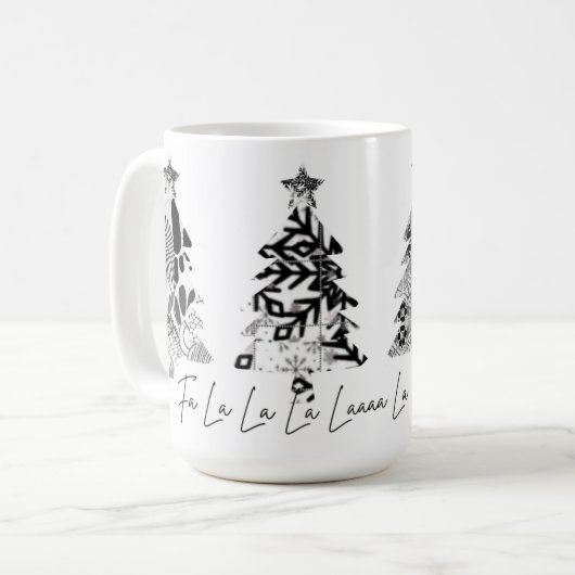 zwart-wit ontwerp kerstbomen koffiemok (Voorkant links)