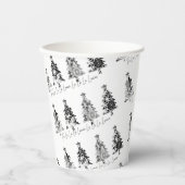 zwart-wit ontwerp kerstbomen papieren bekers (Voorkant)