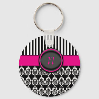 Zwart-wit ontwerp met aanpasbaar monogram sleutelhanger