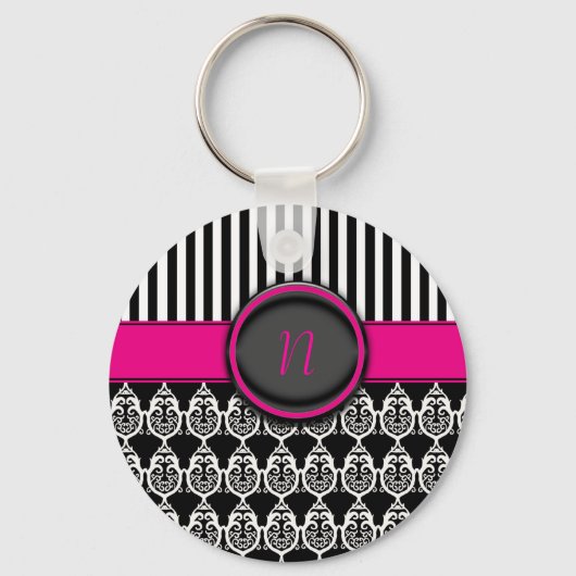 Zwart-wit ontwerp met aanpasbaar monogram sleutelhanger (Voorkant)