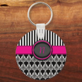 Zwart-wit ontwerp met aanpasbaar monogram sleutelhanger (Voorkant)