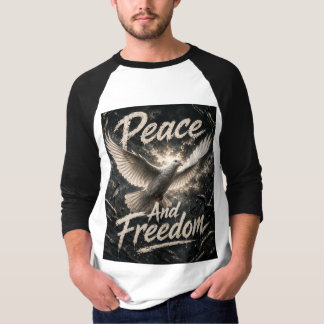 Zwart wit ontwerp met duiven op volledige mouwen t-shirt